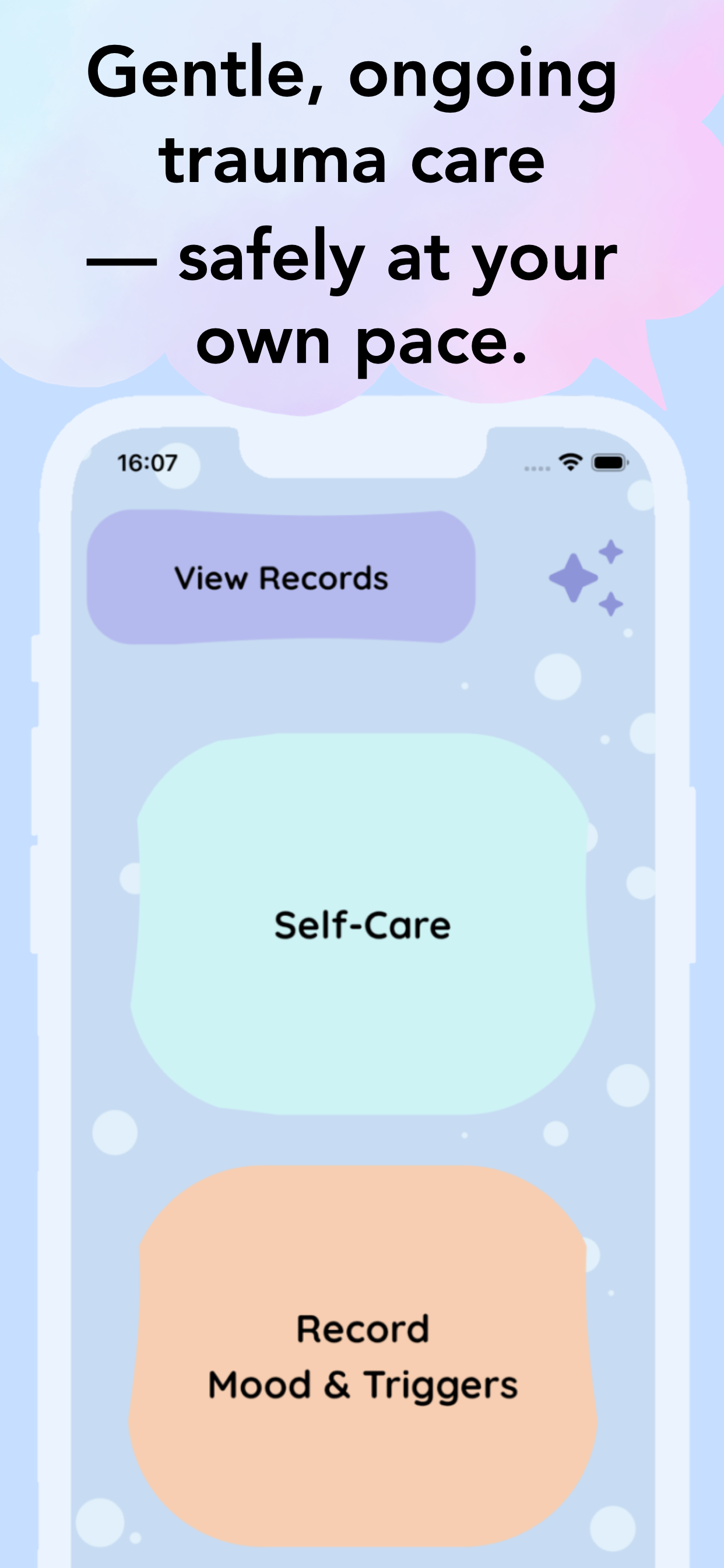 Trauma care app CalmSeed home screen